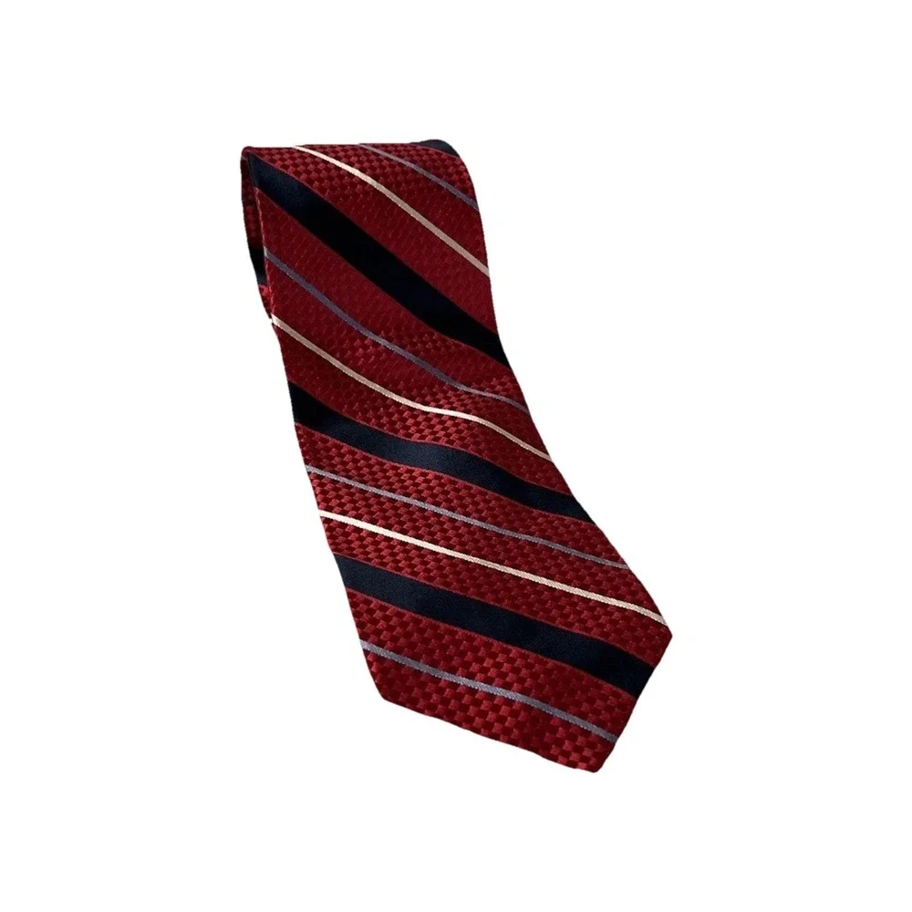 Jos A Bank Necktie Mens Tie Made In Italy 100% Silk 58x3.75 Stripes Red Navy
